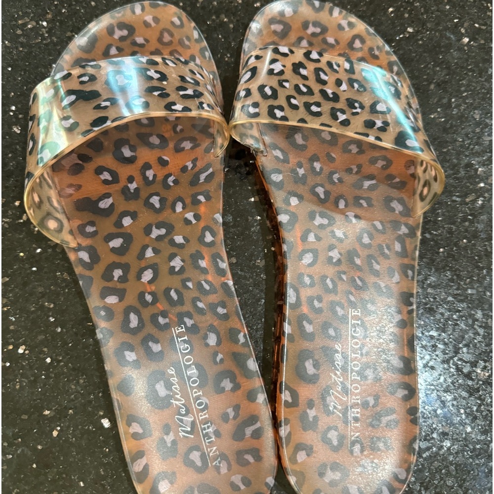 Matisse Anthropologie leopard waterproof slides